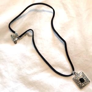 Necklace with silver and black charm, adjustable